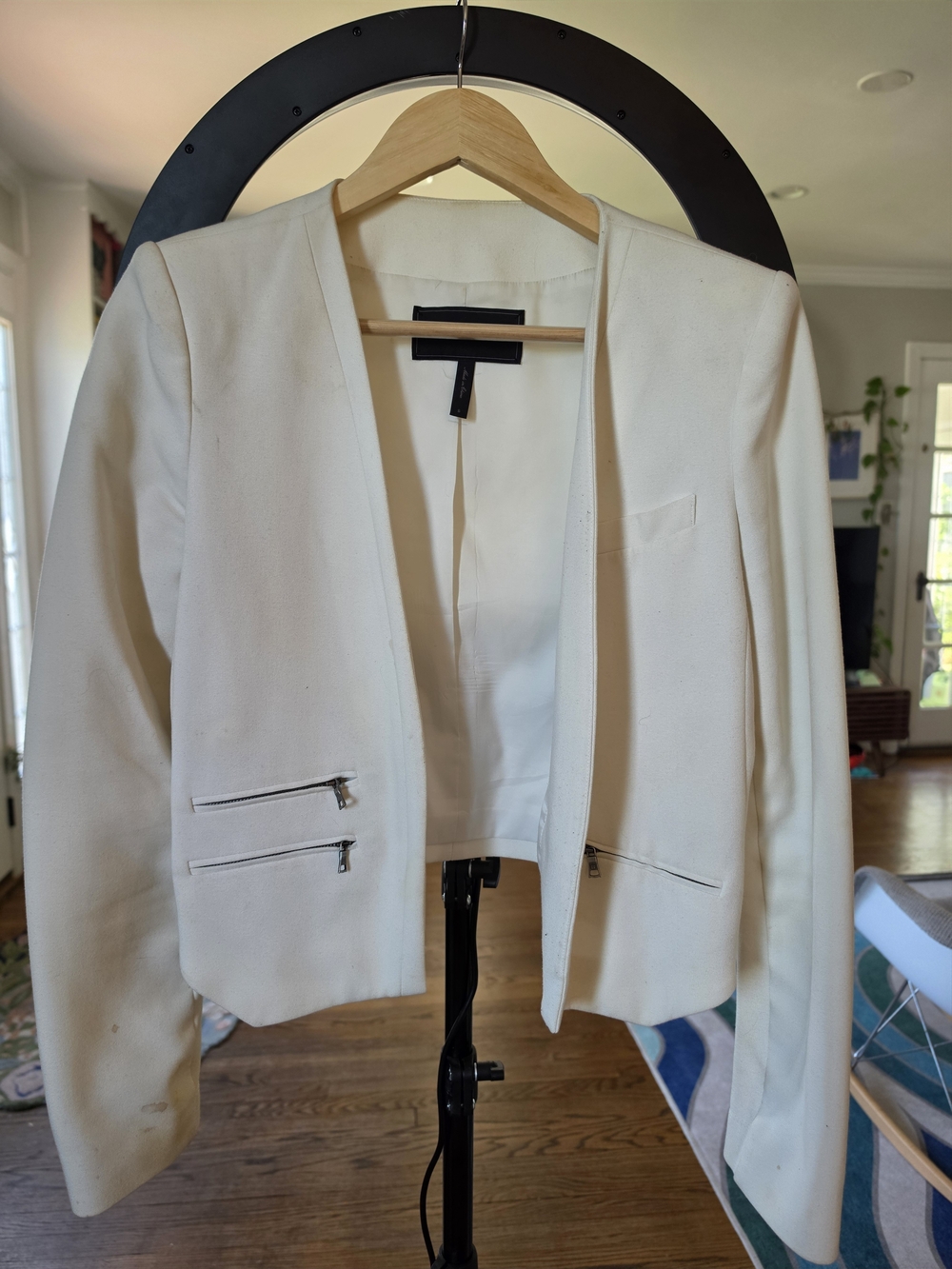 BCBGMaxAzria Cream Open-Front Zip-Pocket Blazer